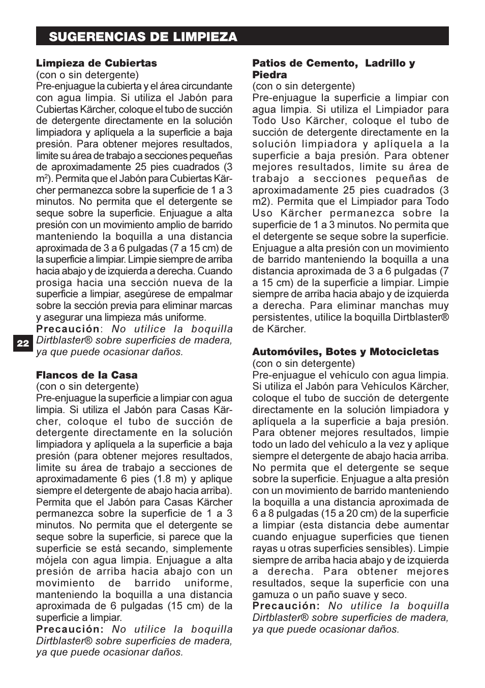 Sugerencias de limpieza | Karcher G 2500 HT User Manual | Page 22 / 40