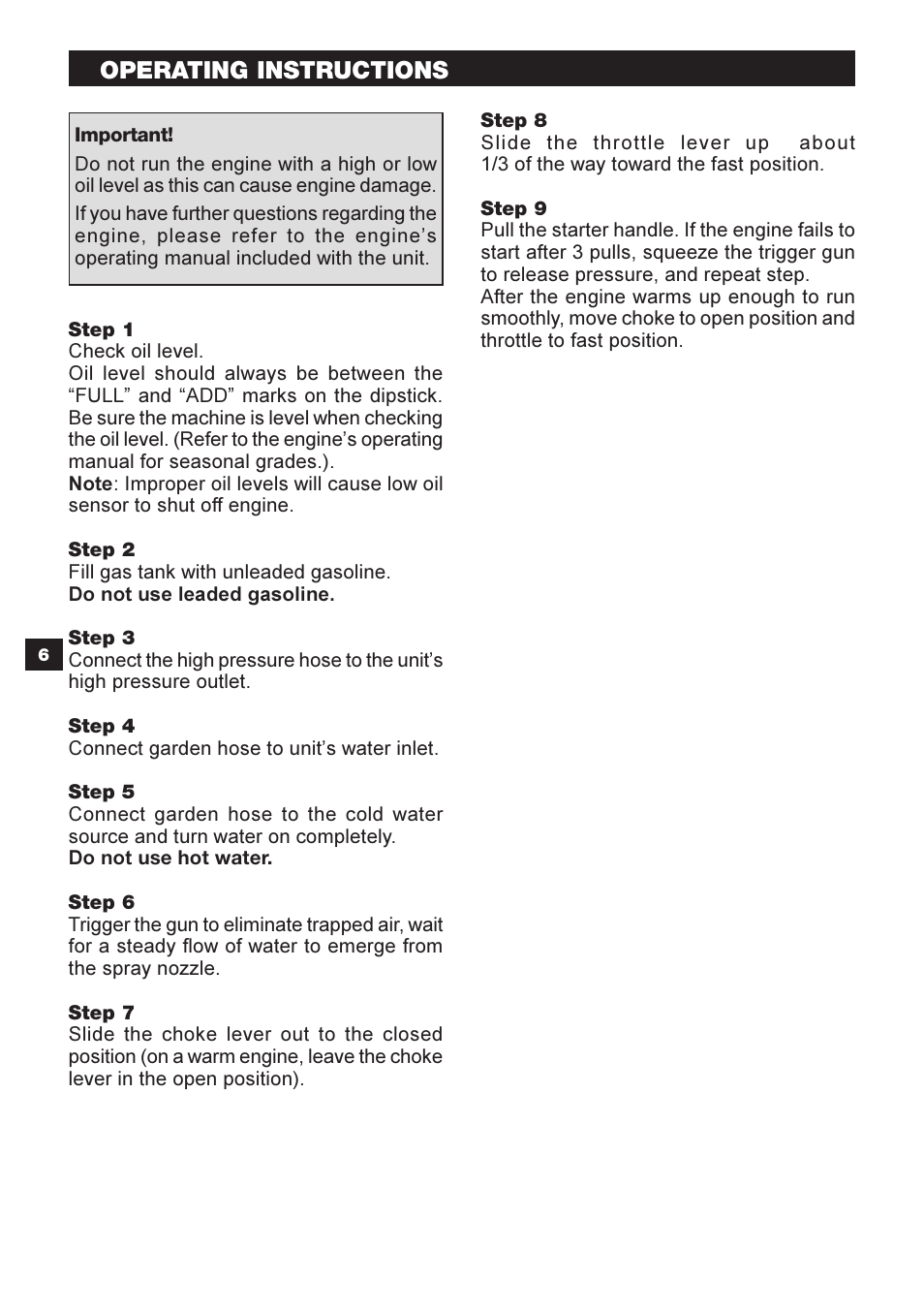 Operating instructions | Karcher G 2500 HT User Manual | Page 6 / 40