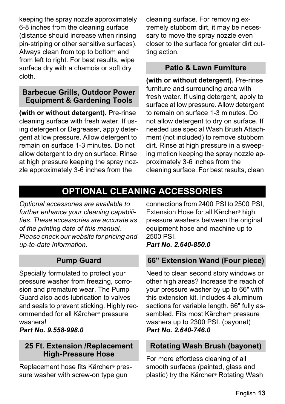 Optional cleaning accessories | Karcher K 5.85 M User Manual | Page 13 / 48