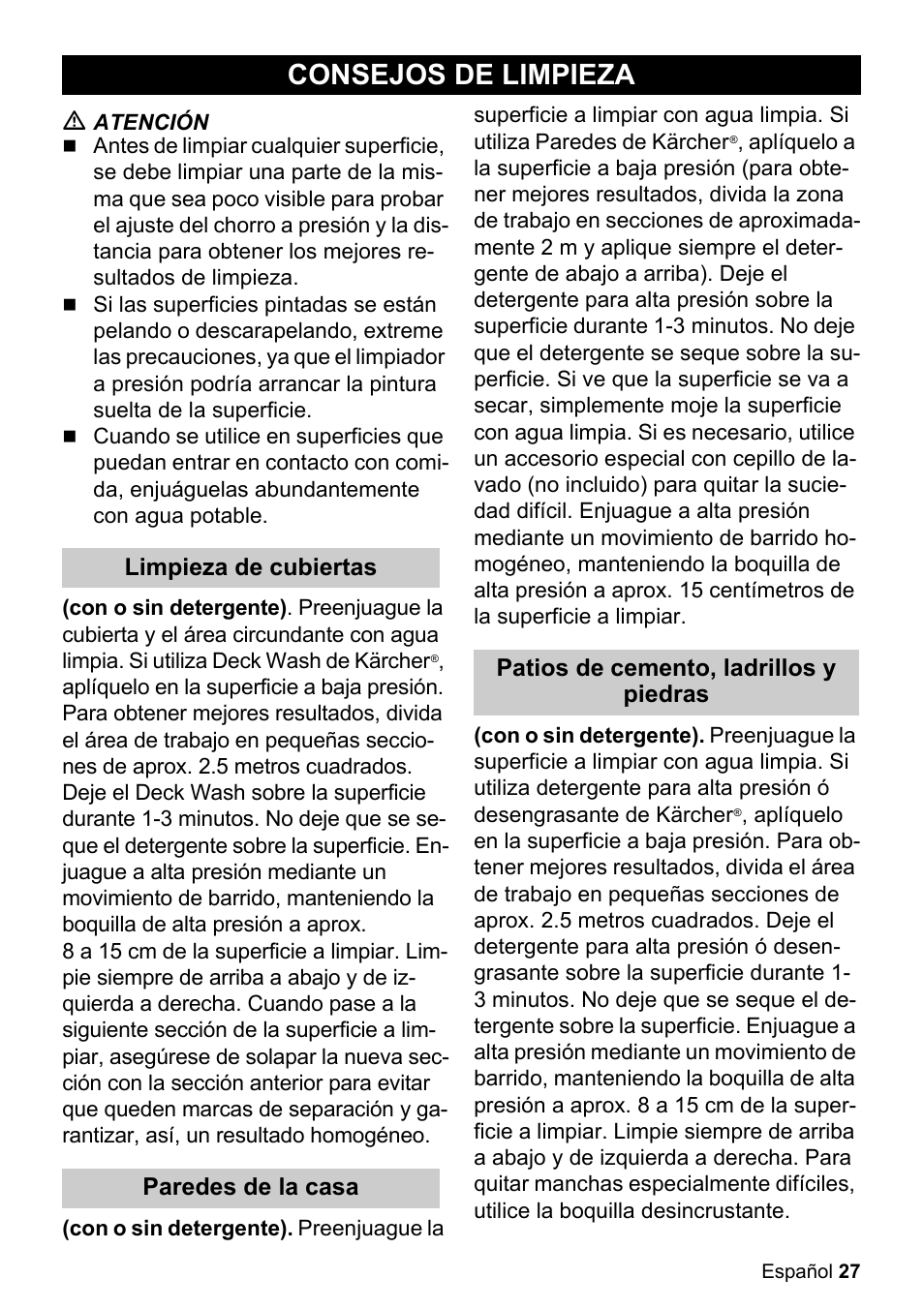 Consejos de limpieza | Karcher K 5.85 M User Manual | Page 27 / 48