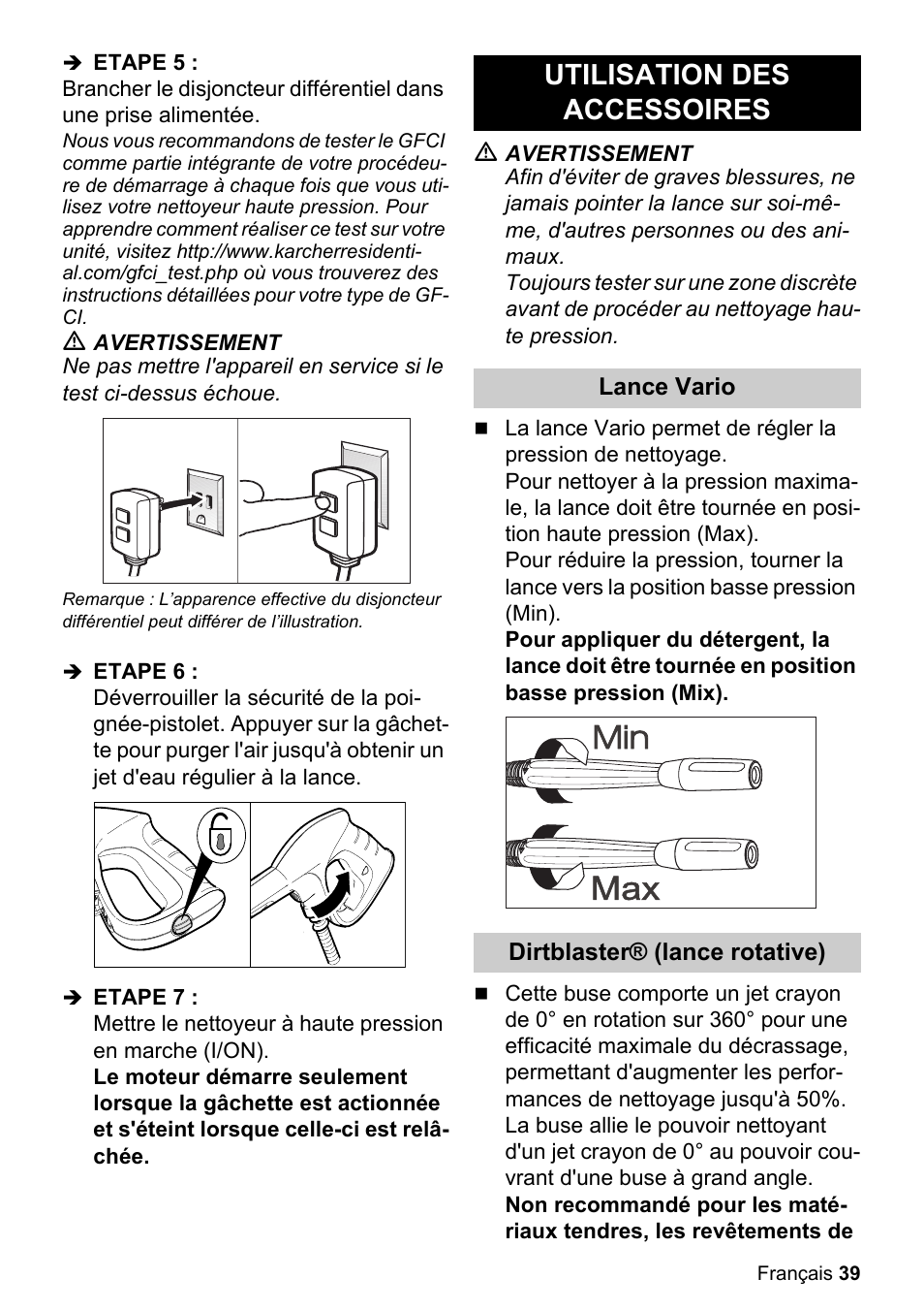 Utilisation des accessoires | Karcher K 5.85 M User Manual | Page 39 / 48