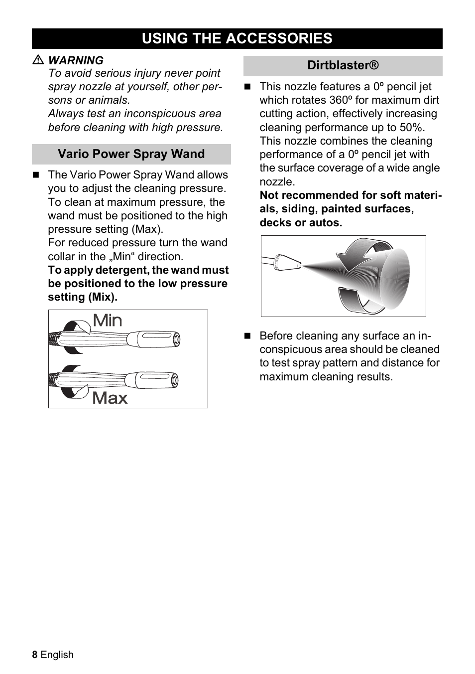 Using the accessories | Karcher K 5.85 M User Manual | Page 8 / 48