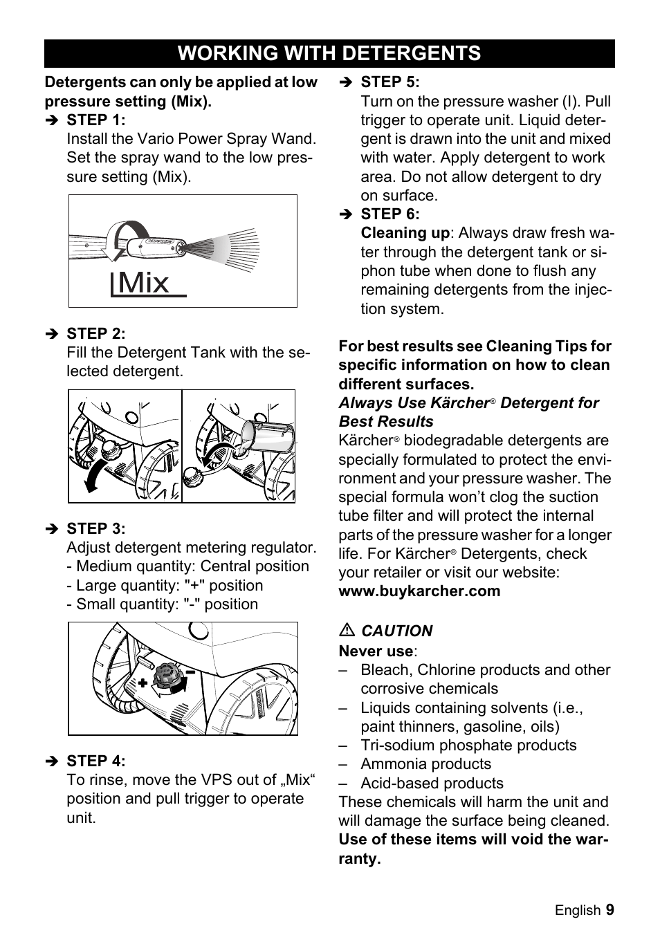 Working with detergents | Karcher K 5.85 M User Manual | Page 9 / 48