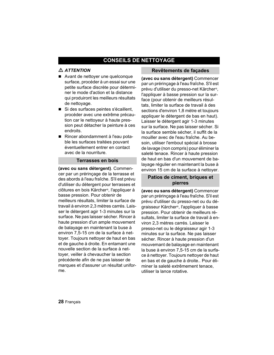 Conseils de nettoyage | Karcher K 3.49 M User Manual | Page 28 / 52