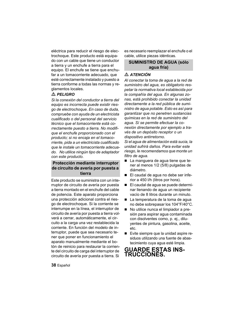 Guarde estas ins- trucciones | Karcher K 3.49 M User Manual | Page 38 / 52