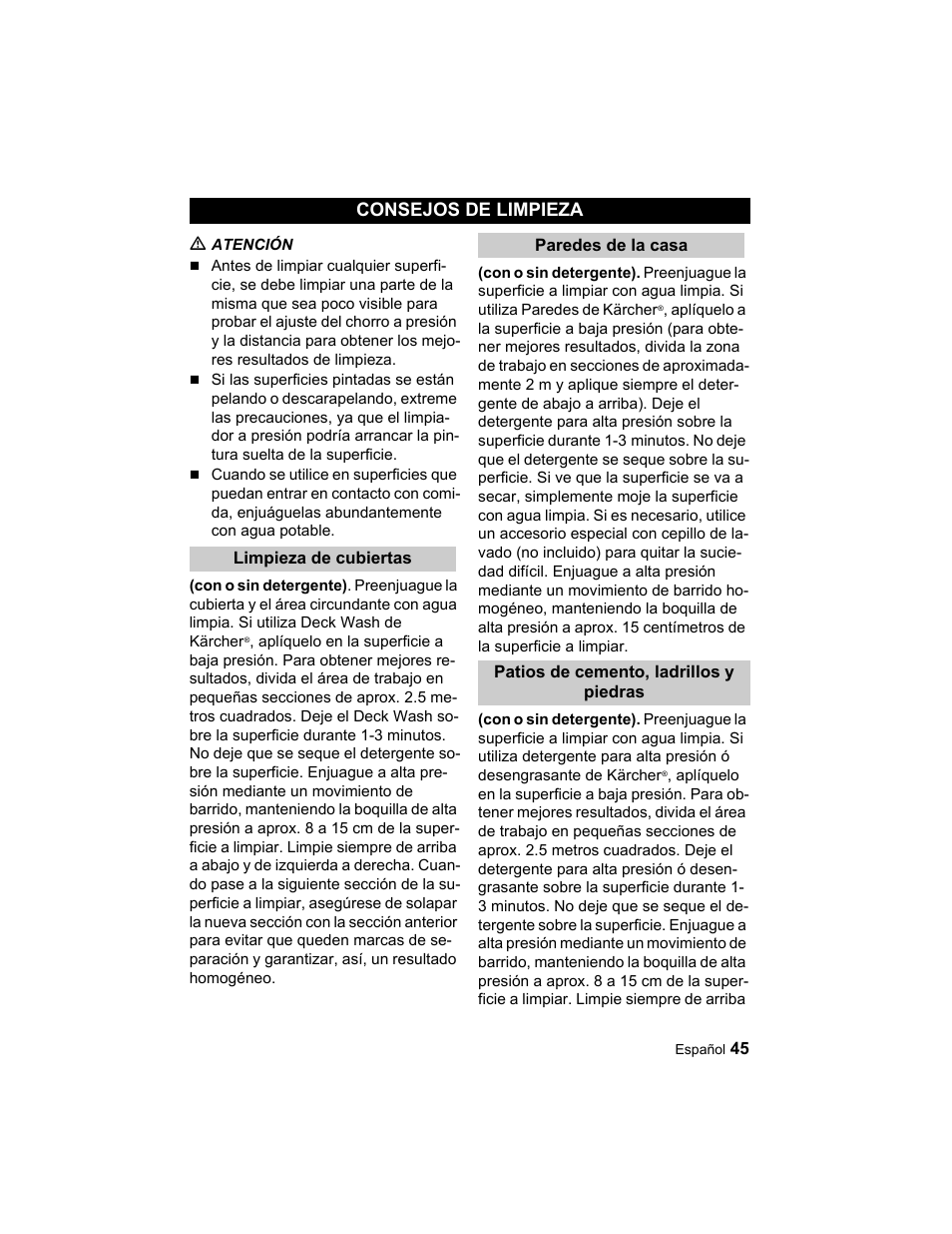 Consejos de limpieza | Karcher K 3.49 M User Manual | Page 45 / 52