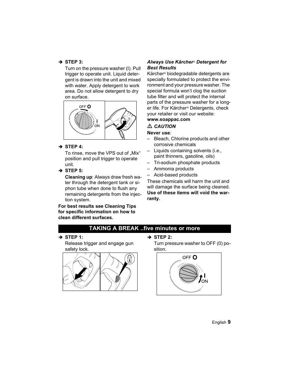 Taking a break ..five minutes or more | Karcher K 3.49 M User Manual | Page 9 / 52