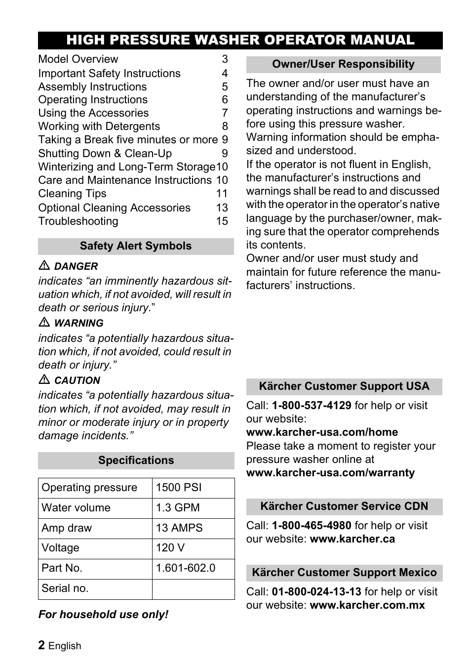 High pressure washer operator manual | Karcher K 2.26M User Manual | Page 2 / 48