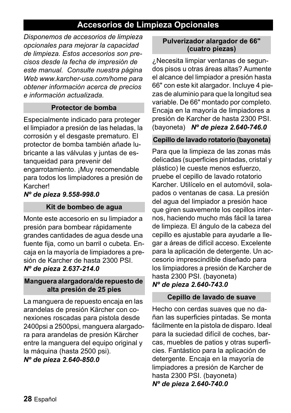 Accesorios de limpieza opcionales | Karcher K 2.26M User Manual | Page 28 / 48