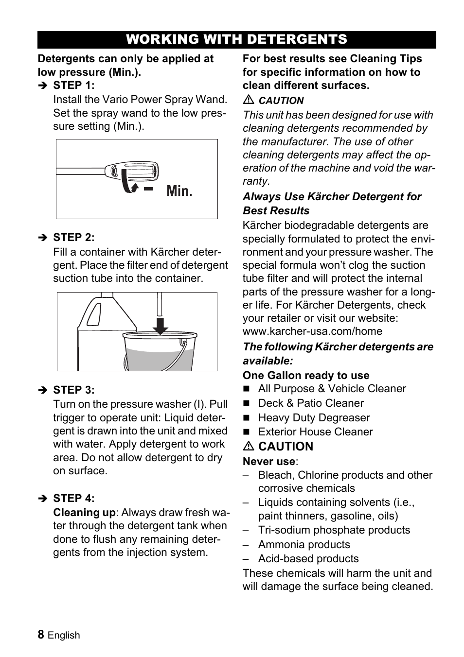 Working with detergents | Karcher K 2.26M User Manual | Page 8 / 48