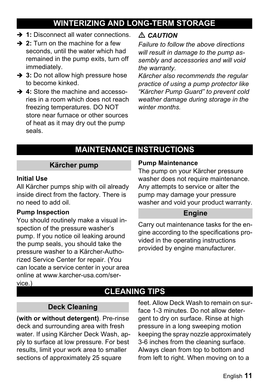 Cleaning tips | Karcher G 2600 PH User Manual | Page 11 / 47