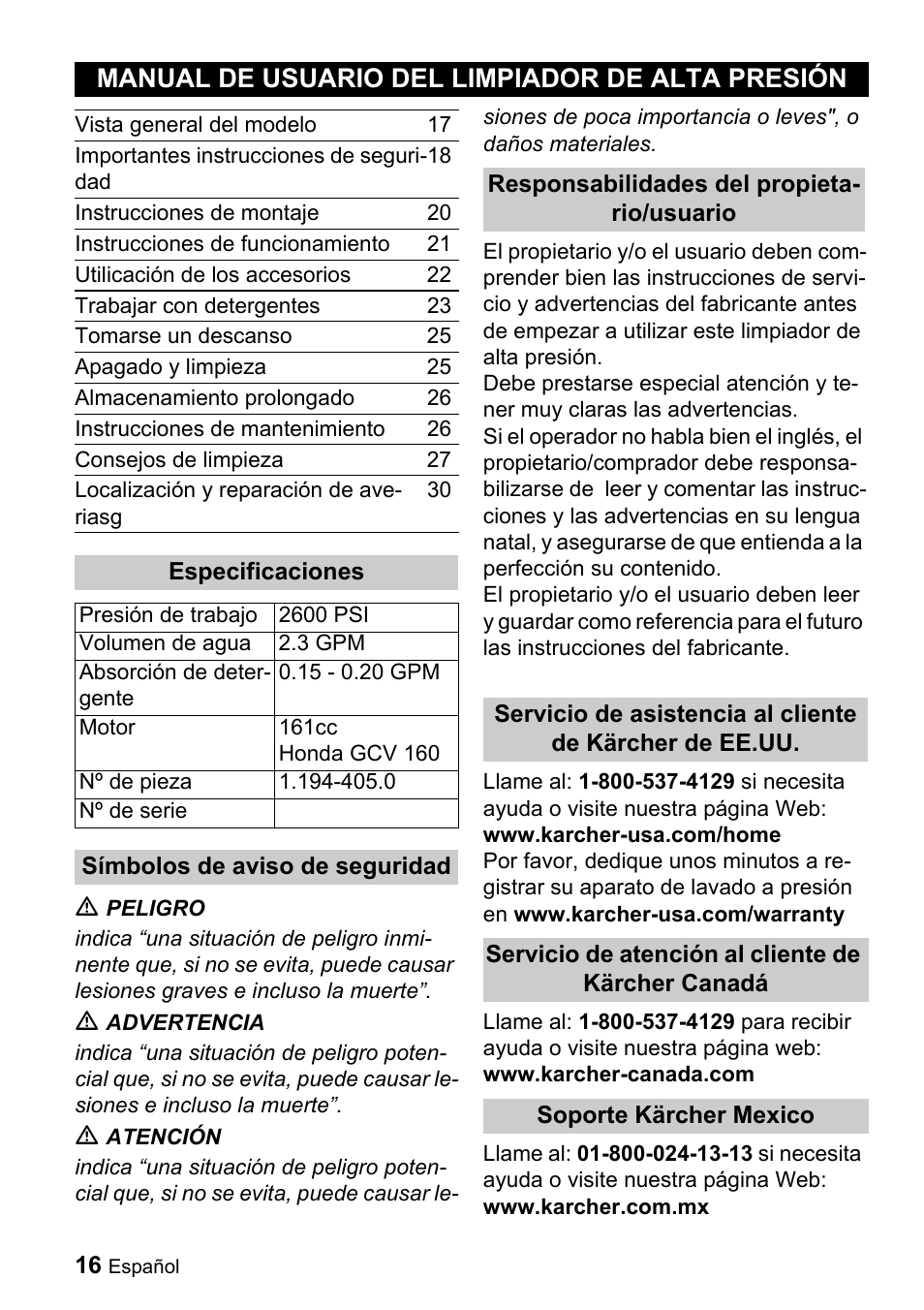 Manual de usuario del limpiador de alta presión | Karcher G 2600 PH User Manual | Page 16 / 47