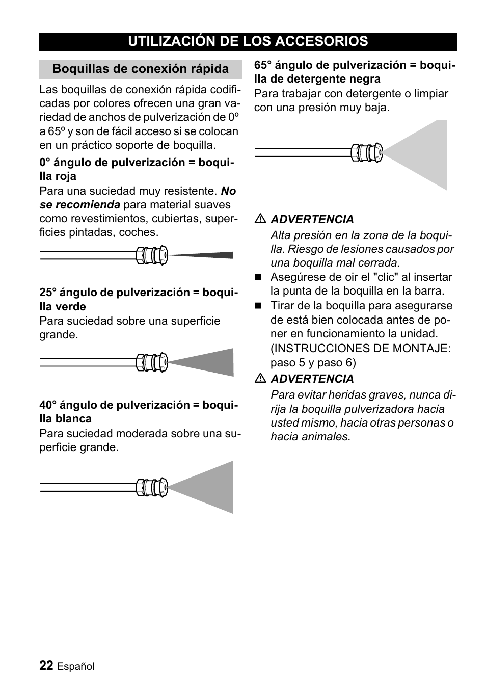 Utilización de los accesorios | Karcher G 2600 PH User Manual | Page 22 / 47