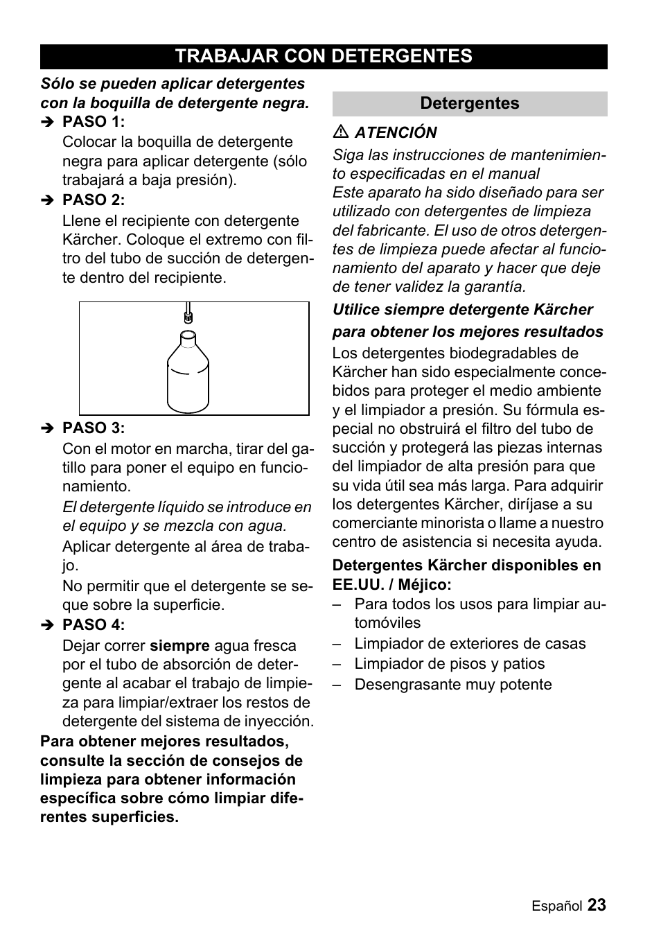 Trabajar con detergentes | Karcher G 2600 PH User Manual | Page 23 / 47