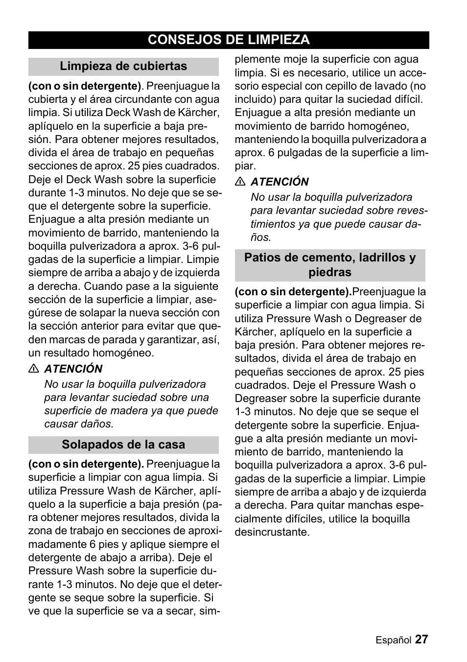Consejos de limpieza | Karcher G 2600 PH User Manual | Page 27 / 47