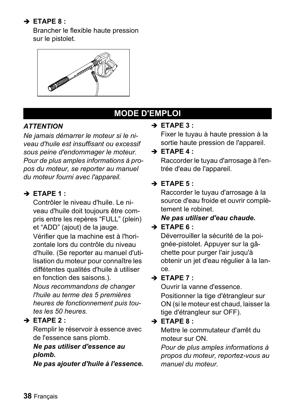 Mode d'emploi | Karcher G 2600 PH User Manual | Page 38 / 47