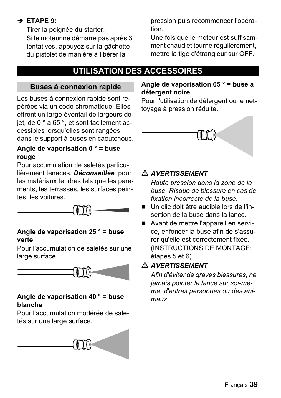 Utilisation des accessoires | Karcher G 2600 PH User Manual | Page 39 / 47