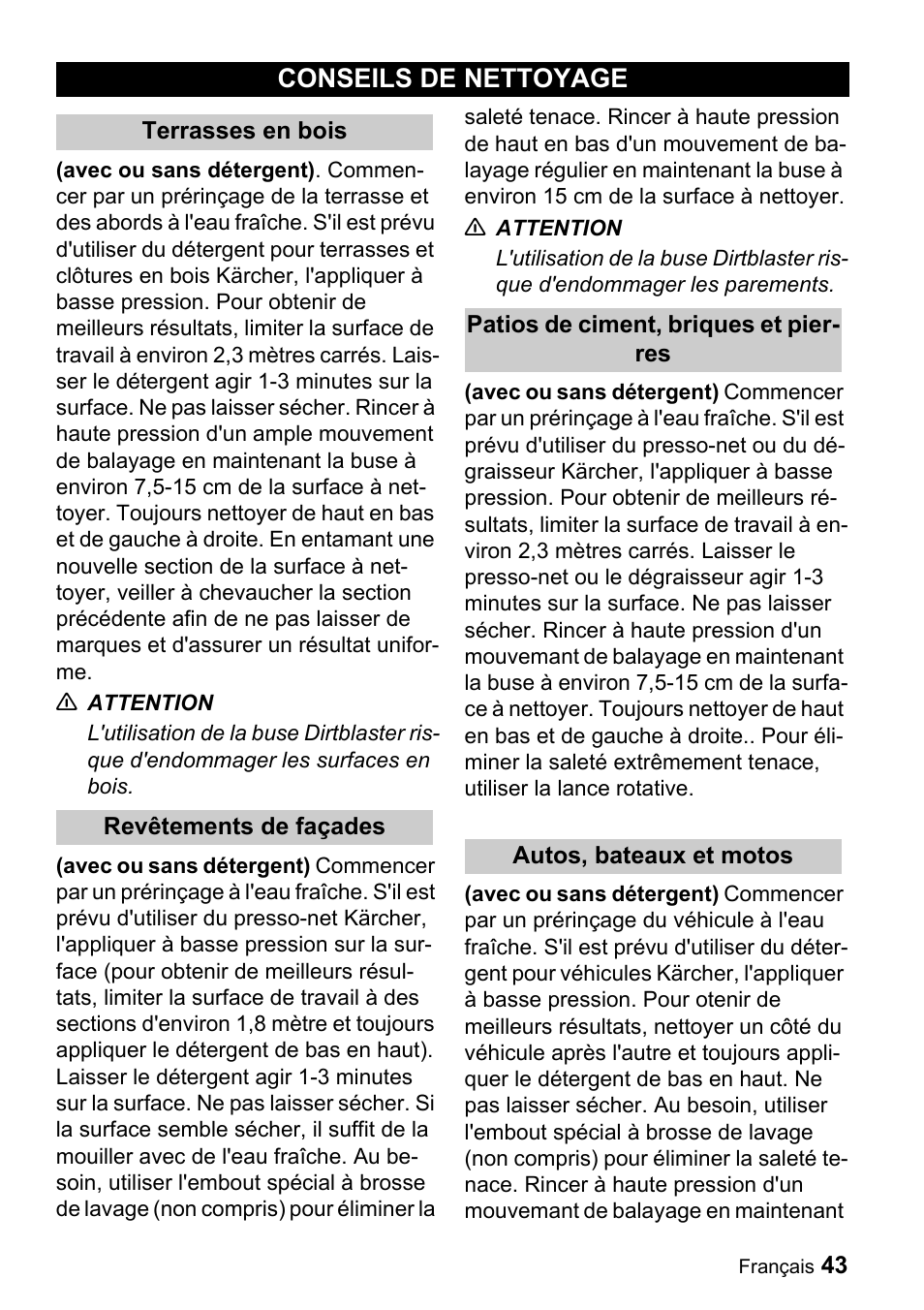 Conseils de nettoyage | Karcher G 2600 PH User Manual | Page 43 / 47