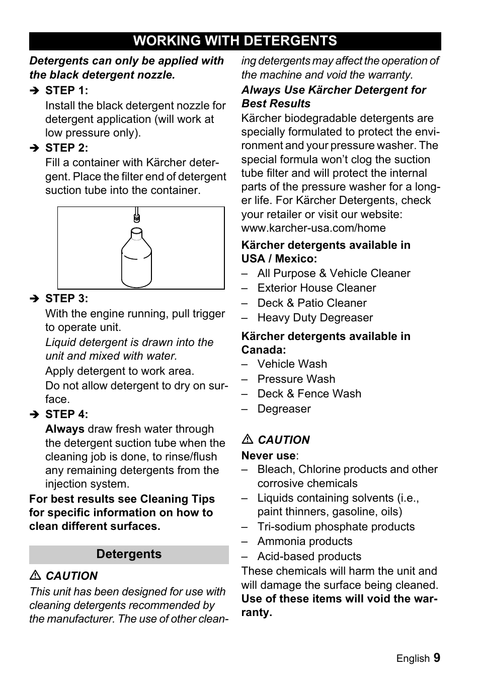 Working with detergents | Karcher G 2600 PH User Manual | Page 9 / 47