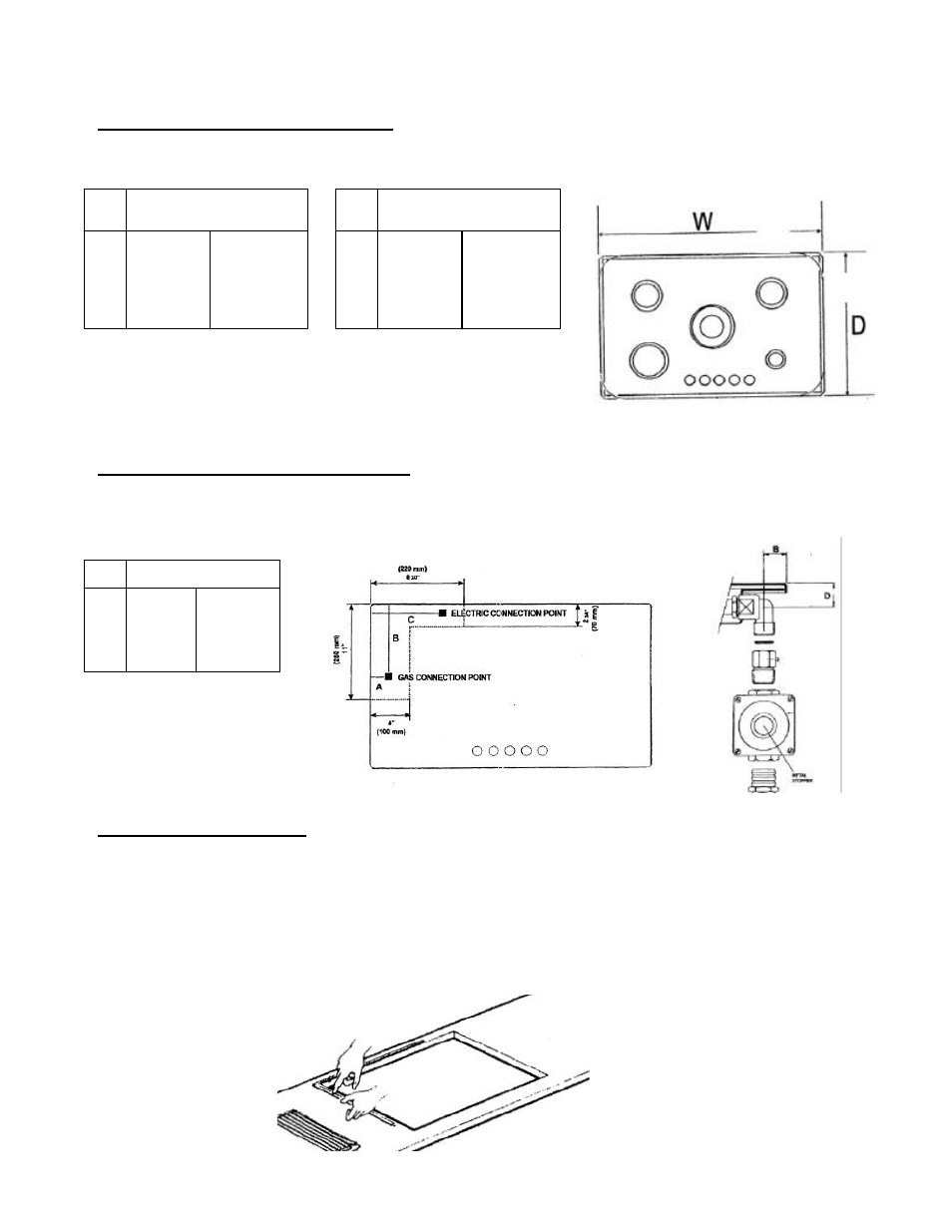 Overall and cutout dimensions, Gas tubing and electrical location, Installing the cooktop | Kuppersbusch USA GMS 955.1 User Manual | Page 5 / 10