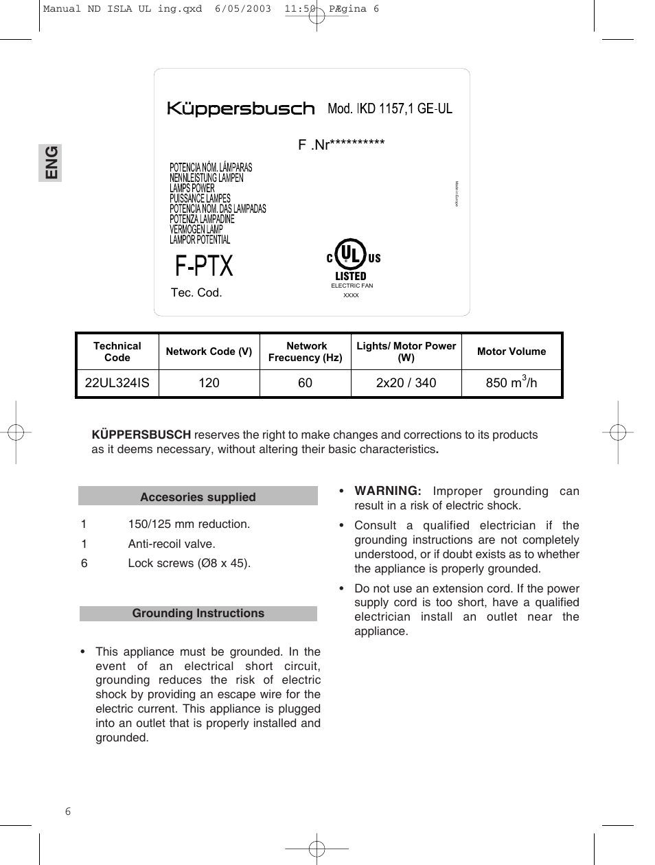 F .nr | Kuppersbusch USA IKD 1157.1 GE-UL User Manual | Page 6 / 9