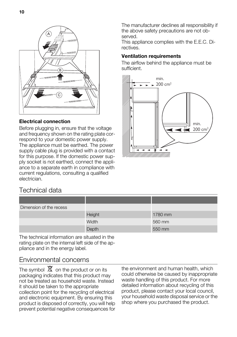 Technical data, Environmental concerns | Kuppersbusch USA IKE339-1 User Manual | Page 10 / 12