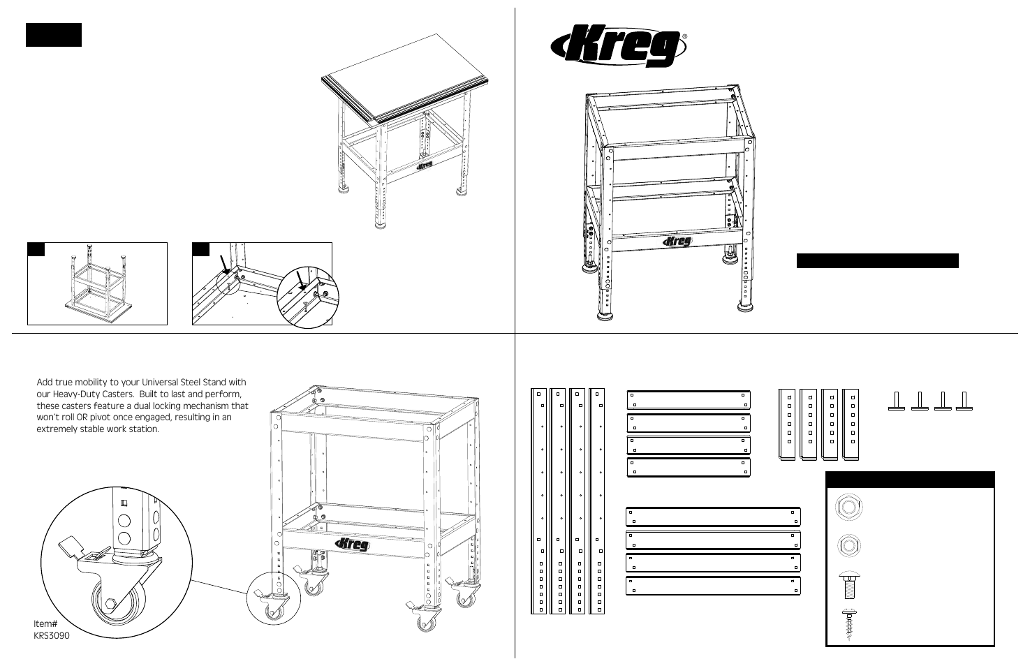 Universal steel stand, Mobilize your stand, Step 5 | Assembly instructions, Parts identifi cation | Kreg Tool PRS1020 User Manual | Page 15 / 18
