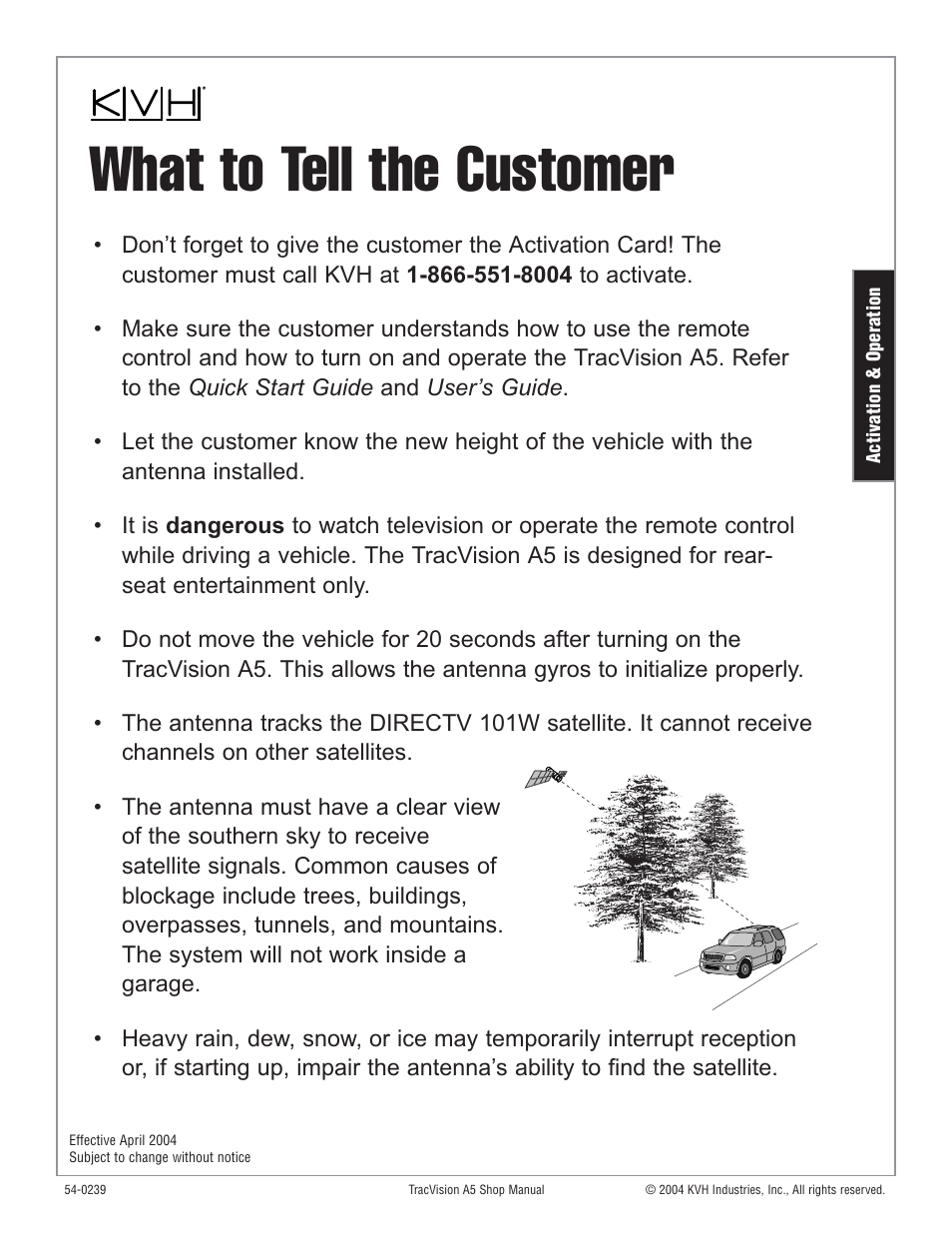 What to tell the customer | KVH Industries KVH TracVision User Manual | Page 14 / 32