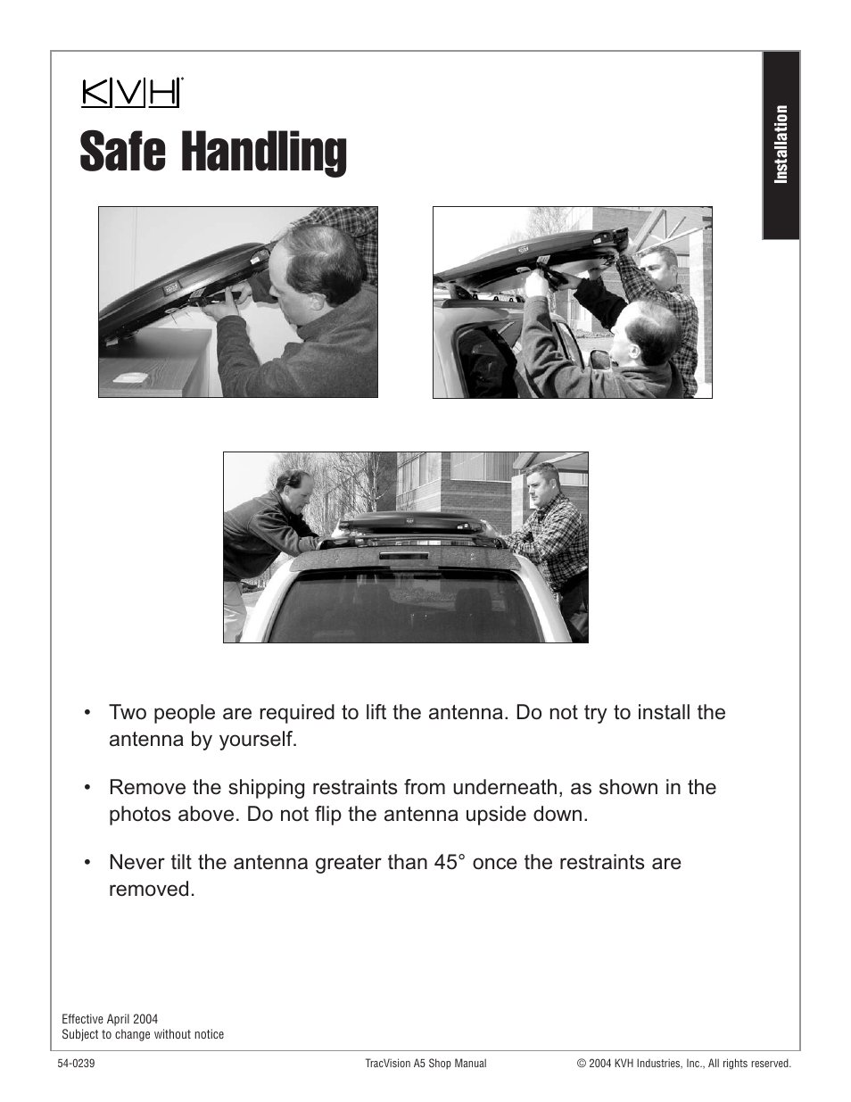 Safe handling | KVH Industries KVH TracVision User Manual | Page 3 / 32