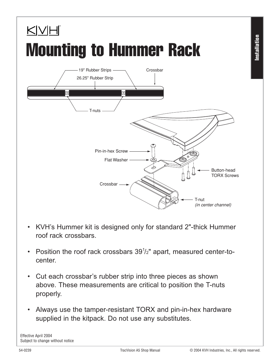 Mounting to hummer rack | KVH Industries KVH TracVision User Manual | Page 6 / 32