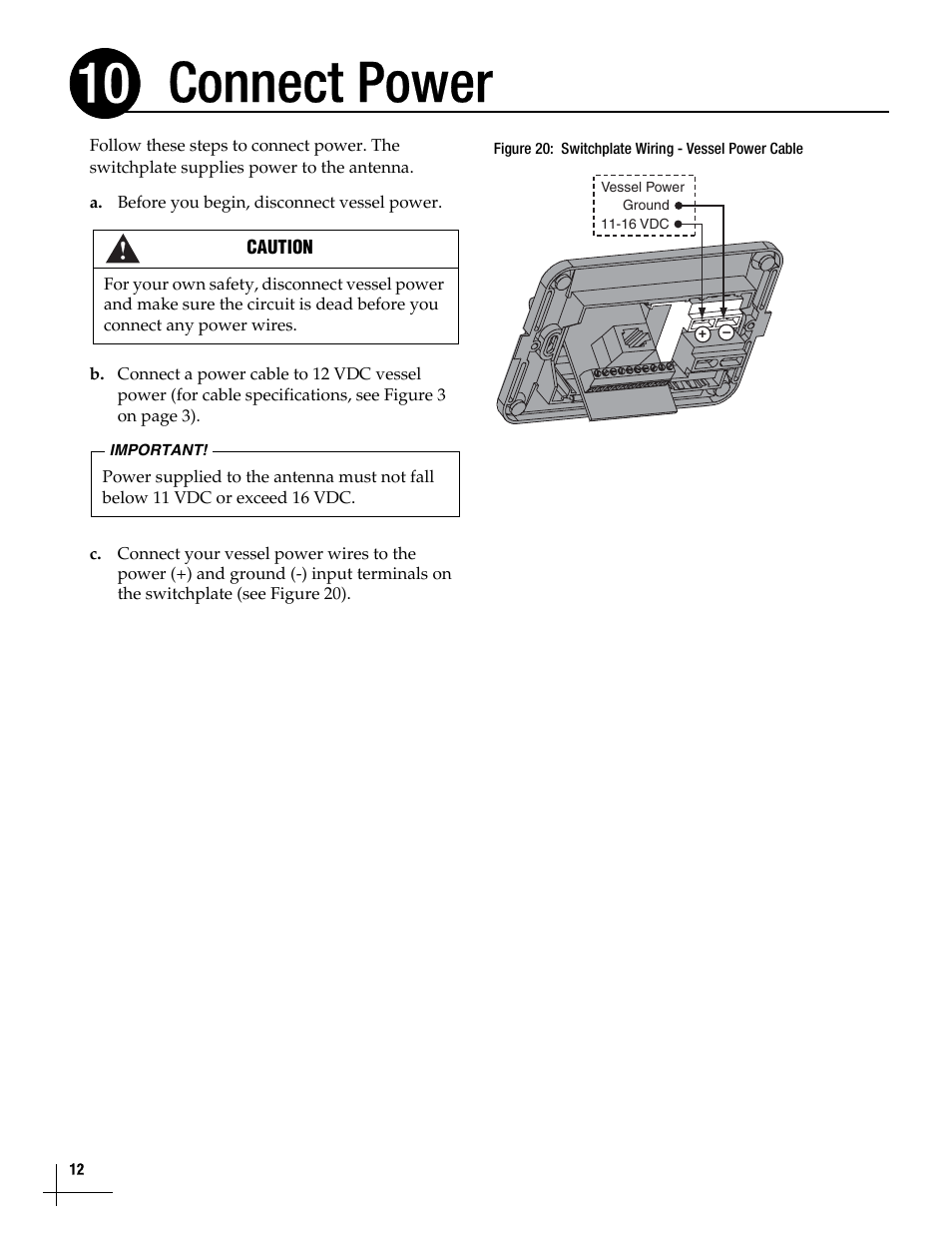 Connect power, Connect power, 12, Connect power 10 | KVH Industries TracVisionM7 User Manual | Page 12 / 31