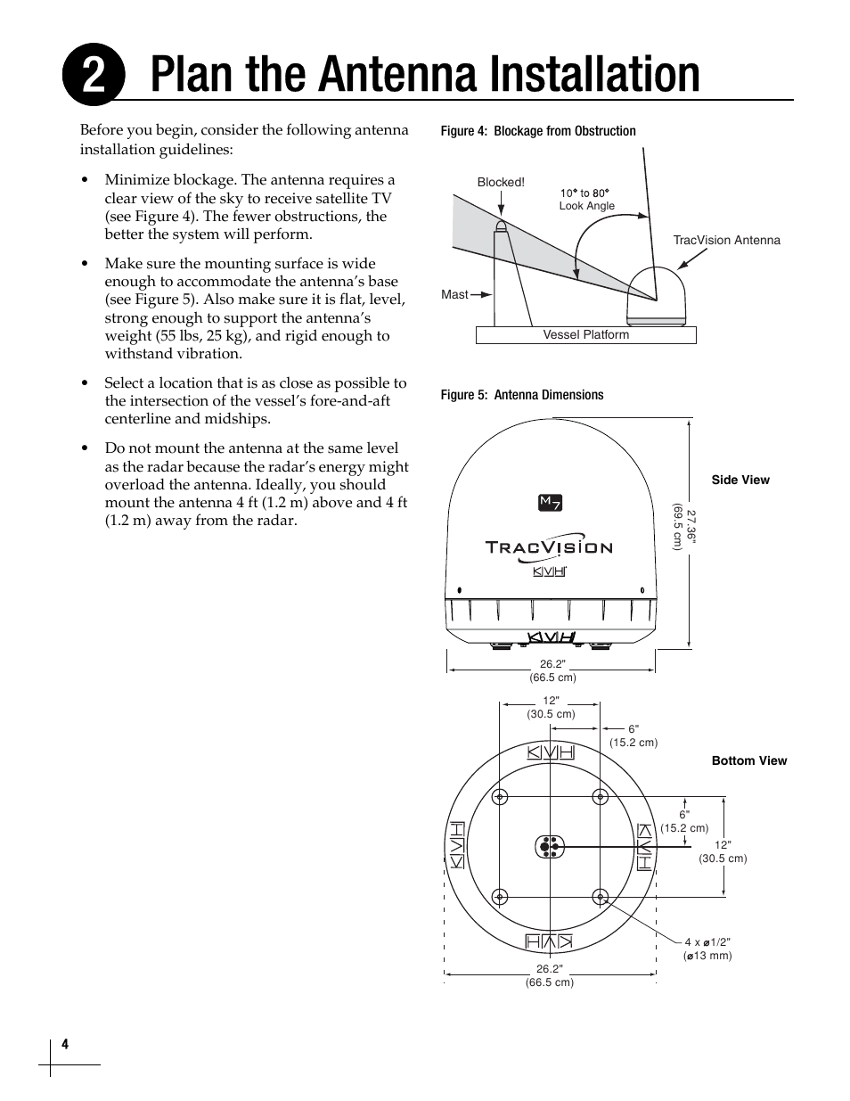 Plan the antenna installation, Plan the antenna installation, 4, Plan the antenna installation 2 | KVH Industries TracVisionM7 User Manual | Page 4 / 31