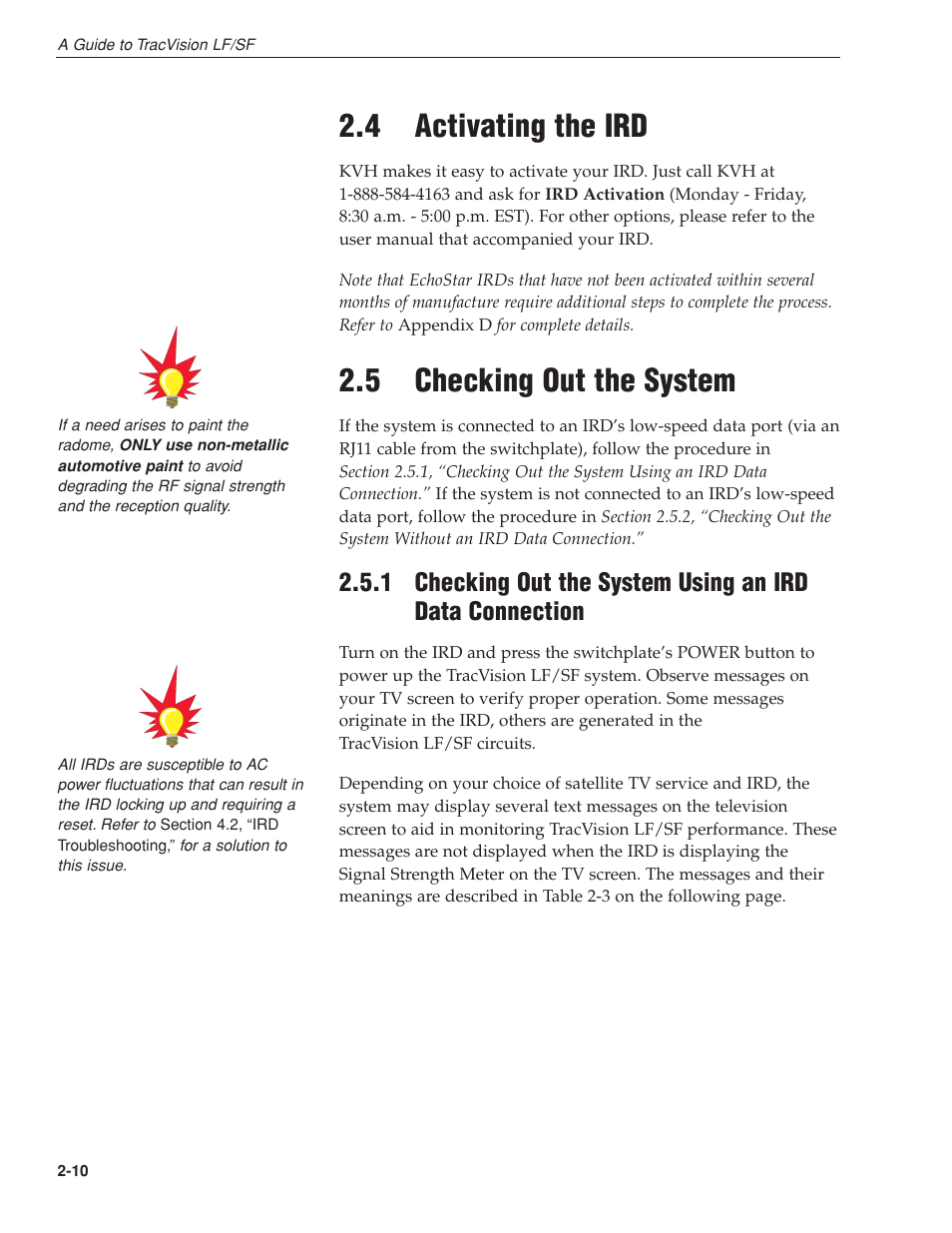 4 - activating the ird, 5 - checking out the system, 4 activating the ird | 5 checking out the system | KVH Industries LF User Manual | Page 21 / 69