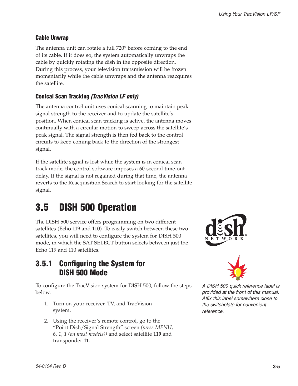 5 - dish 500 operation, 1 - configuring the system for dish 500 mode, 5 dish 500 operation | 1 configuring the system for dish 500 mode | KVH Industries LF User Manual | Page 29 / 69