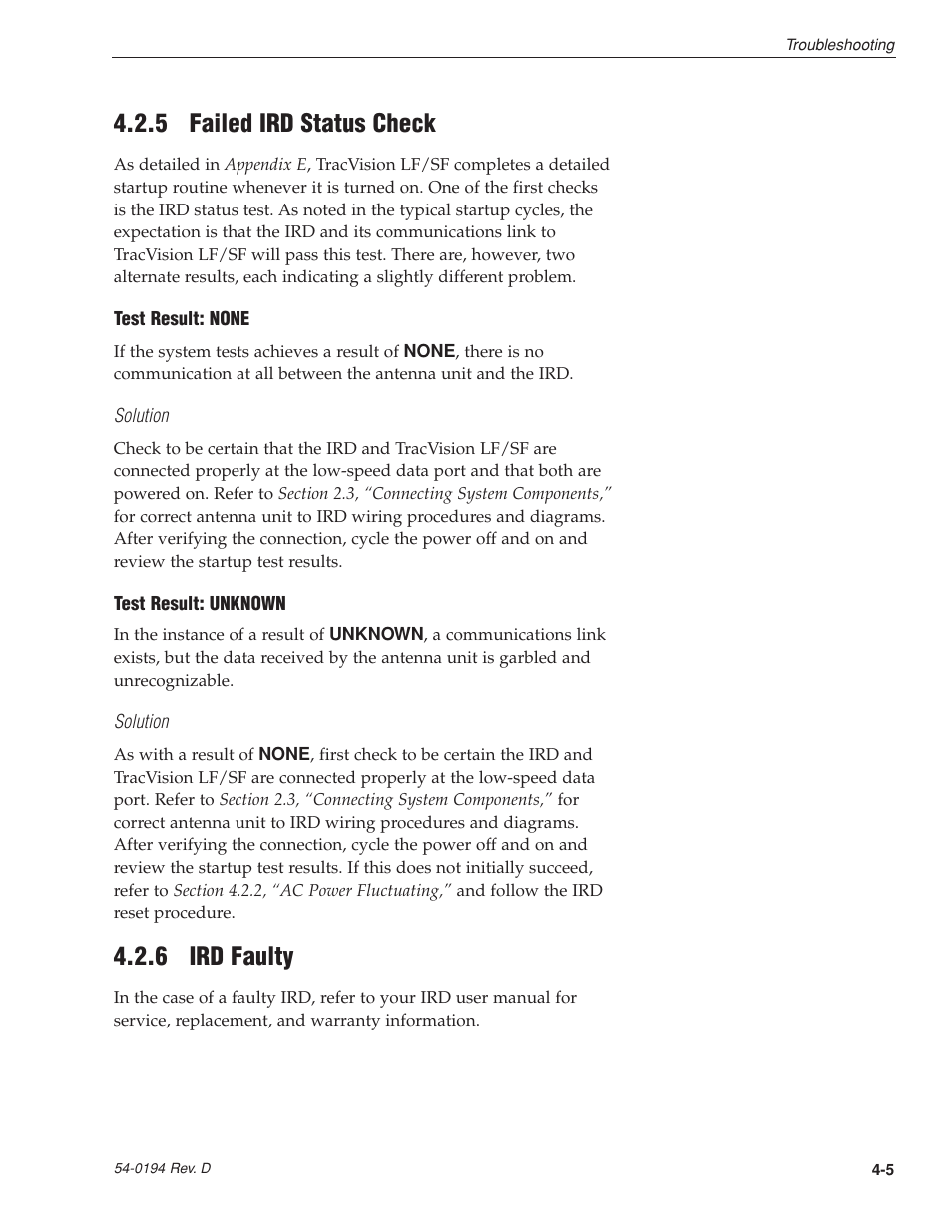5 - failed ird status check, 6 - ird faulty, 5 failed ird status check | 6 ird faulty | KVH Industries LF User Manual | Page 35 / 69