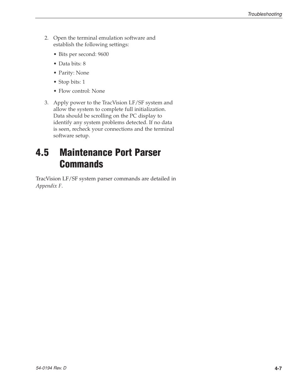 5 - maintenance port parser commands, 5 maintenance port parser commands | KVH Industries LF User Manual | Page 37 / 69