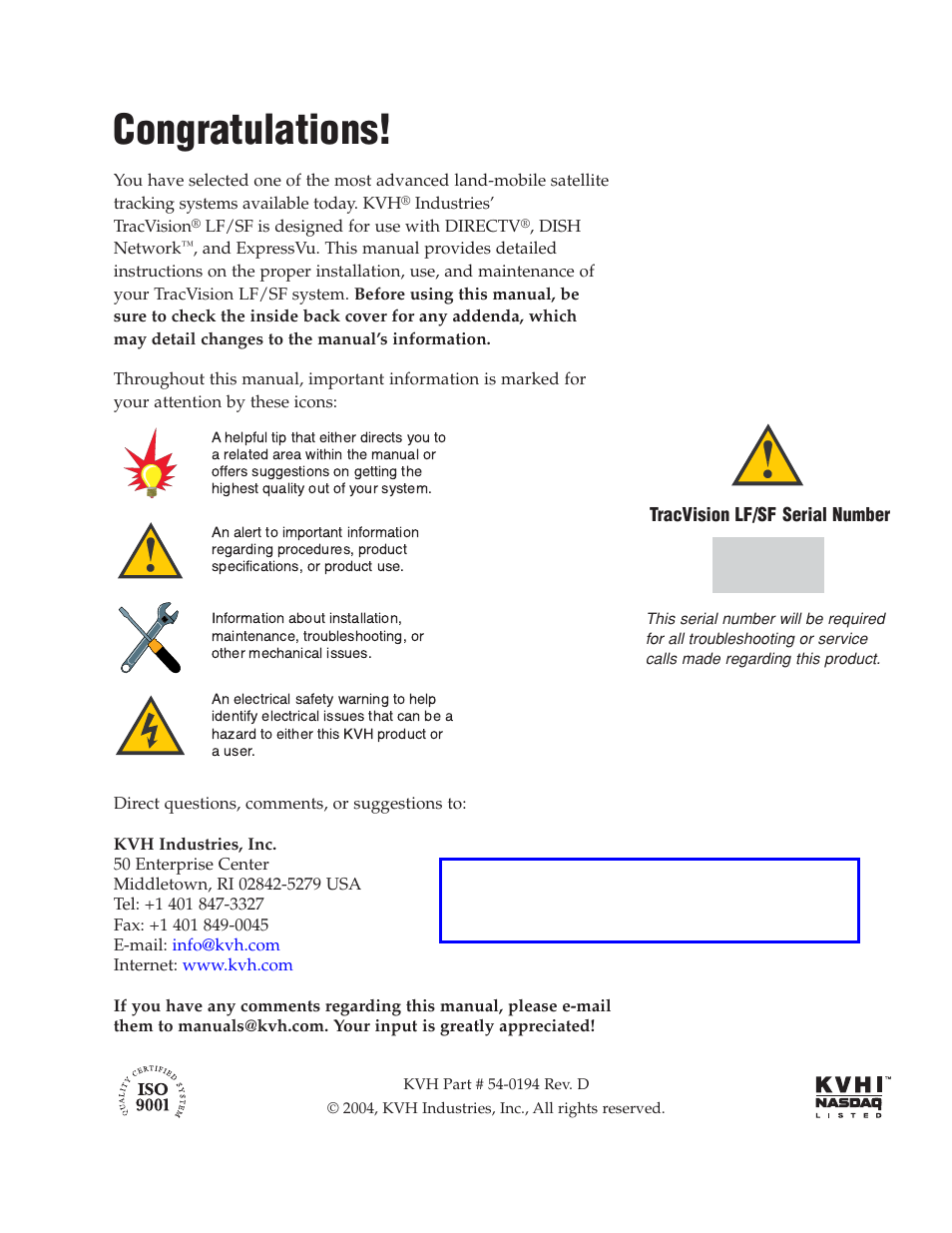 KVH Industries LF User Manual | Page 4 / 69