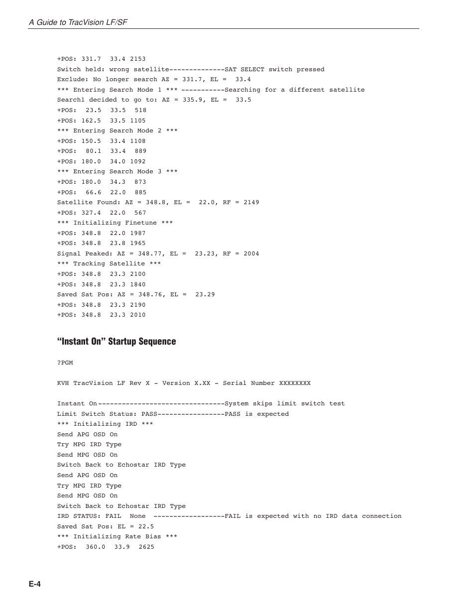 Instant on” startup sequence | KVH Industries LF User Manual | Page 57 / 69