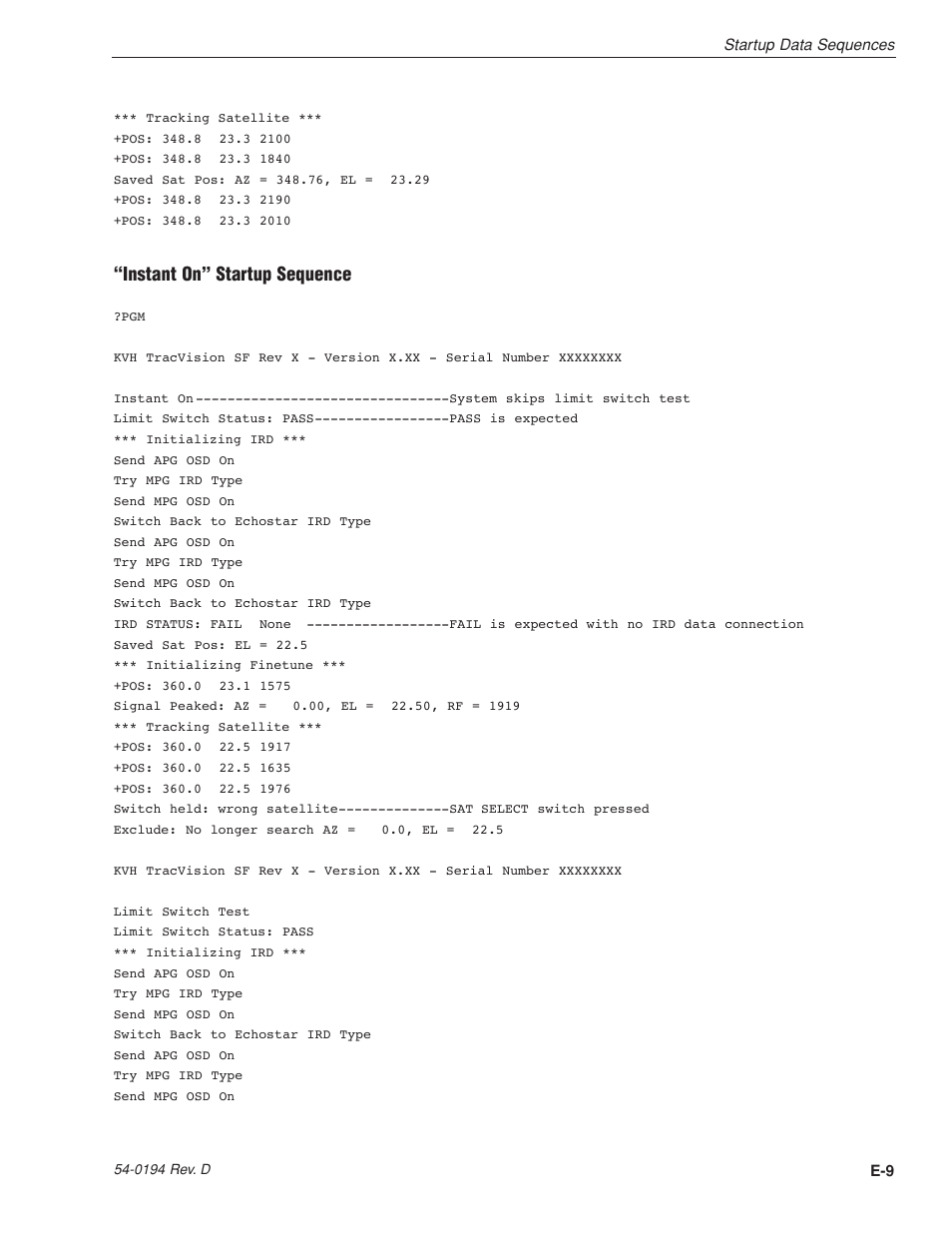 Instant on” startup sequence | KVH Industries LF User Manual | Page 62 / 69