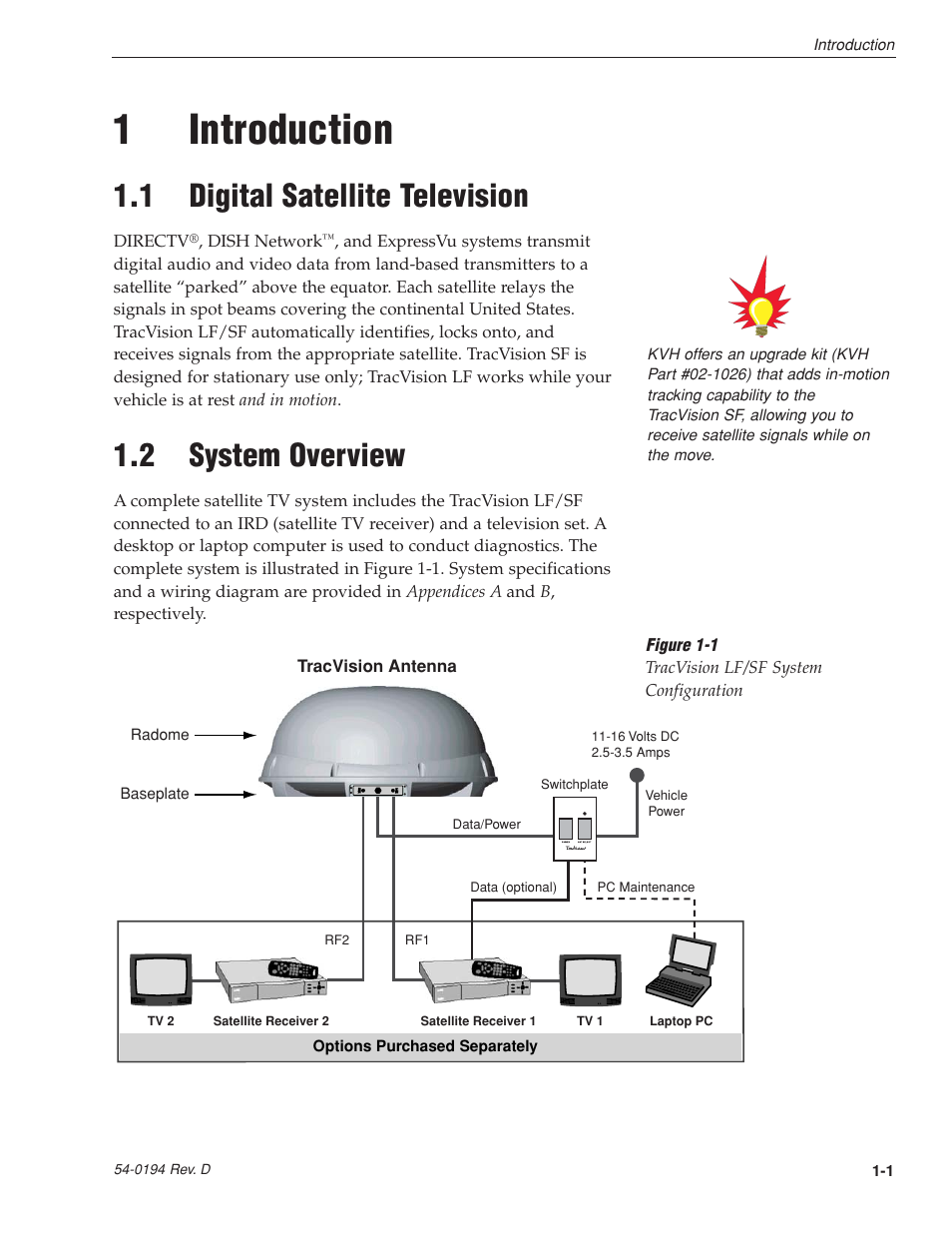 1 - introduction, 1 - digital satellite television, 2 - system overview | 1introduction, 1 digital satellite television, 2 system overview | KVH Industries LF User Manual | Page 9 / 69