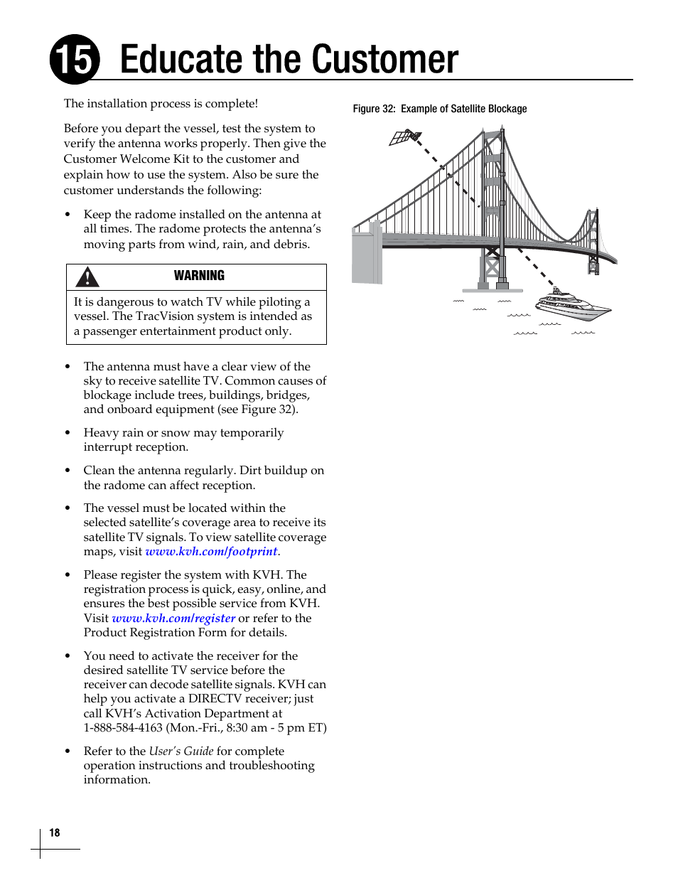 Educate the customer, Educate the customer, 18, Educate the customer 15 | KVH Industries TracVisionM5 User Manual | Page 18 / 29