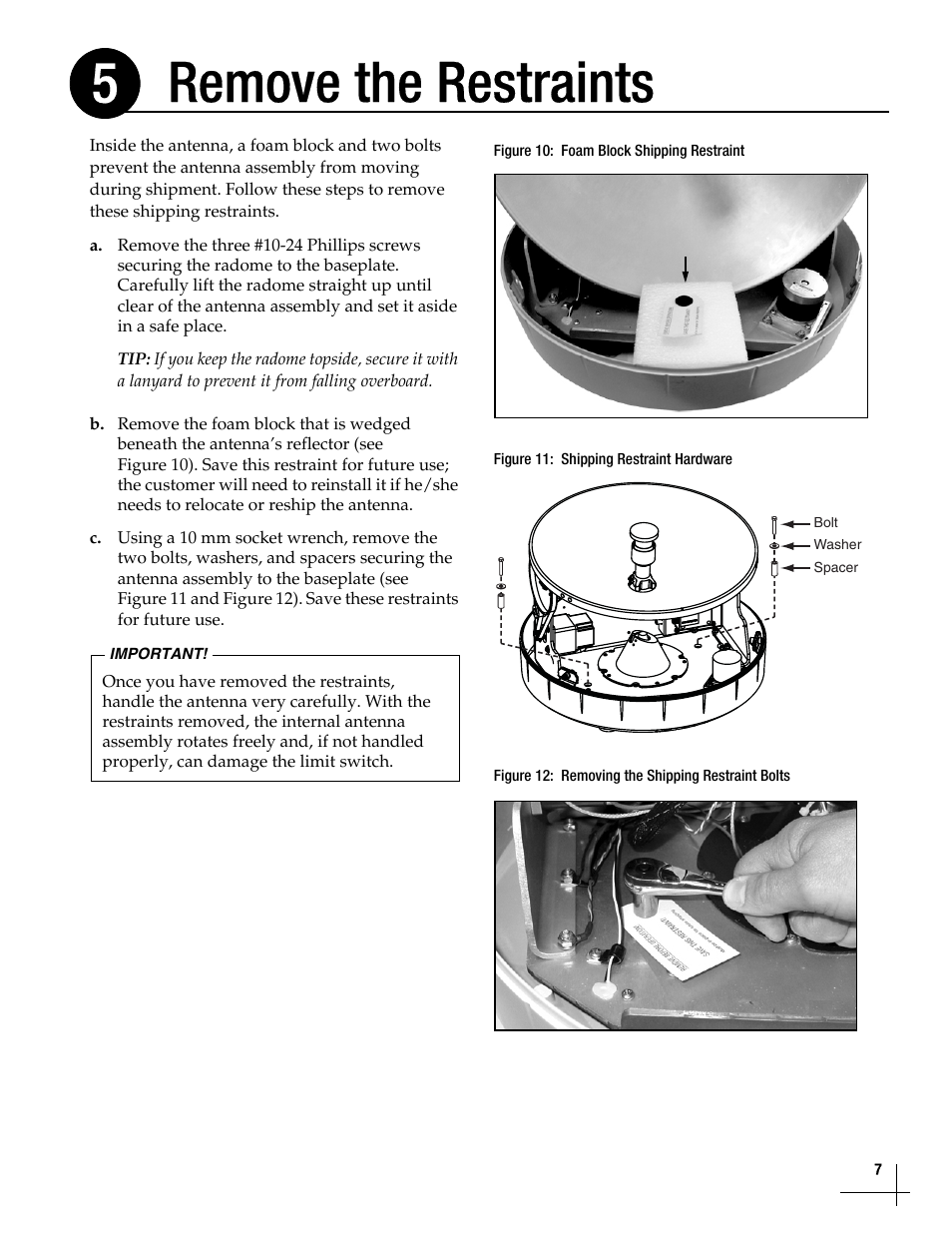 Remove the restraints, Remove the restraints, 7, Remove the restraints 5 | KVH Industries TracVisionM5 User Manual | Page 7 / 29