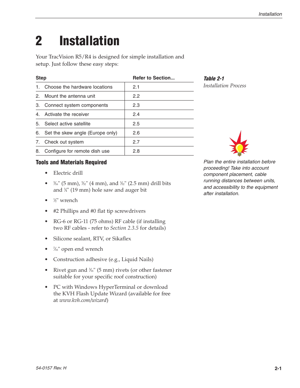 2 - installation, 2installation | KVH Industries TracVision R4 User Manual | Page 12 / 65
