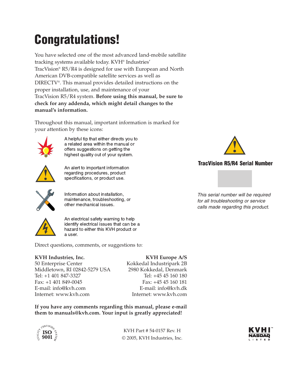 KVH Industries TracVision R4 User Manual | Page 2 / 65