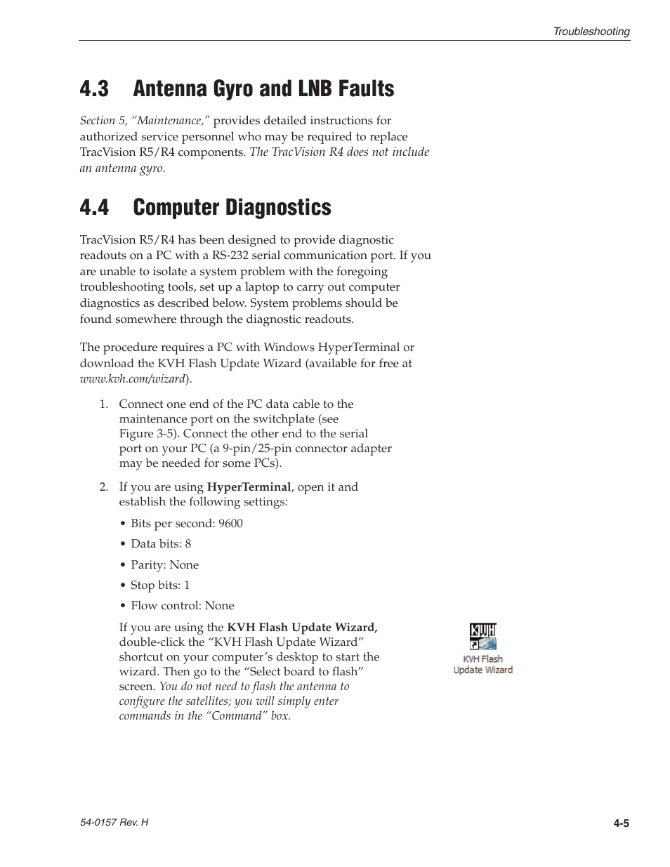 3 - antenna gyro and lnb faults, 4 - computer diagnostics, 3 antenna gyro and lnb faults | 4 computer diagnostics | KVH Industries TracVision R4 User Manual | Page 52 / 65