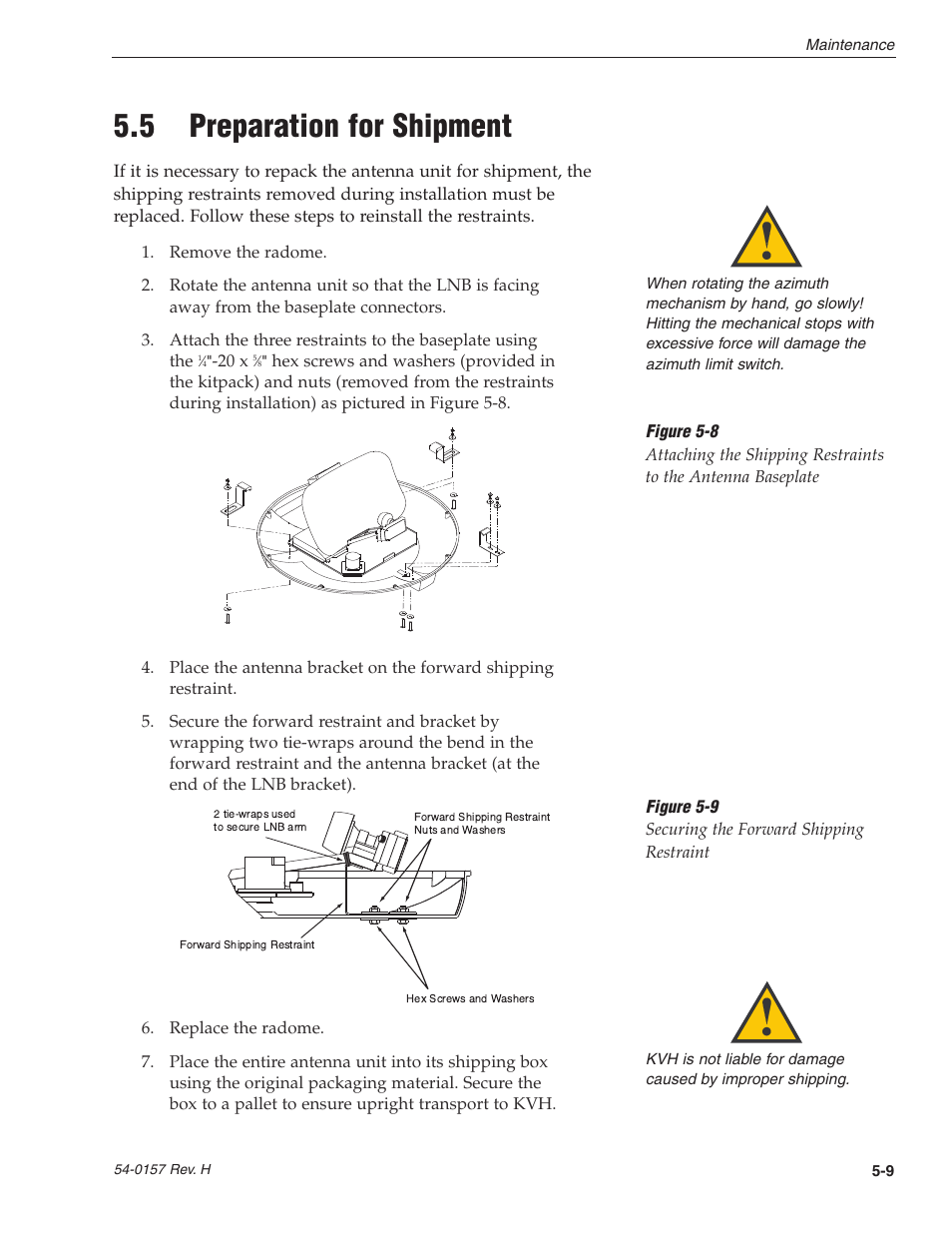 5 - preparation for shipment, 5 preparation for shipment | KVH Industries TracVision R4 User Manual | Page 62 / 65