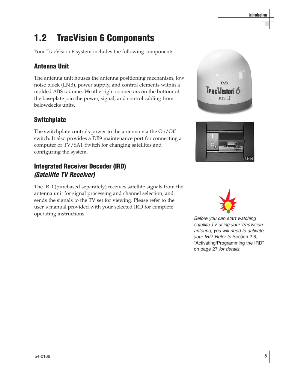 2 - tracvision 6 components, 2 tracvision 6 components | KVH Industries TracVision 6 User Manual | Page 10 / 88