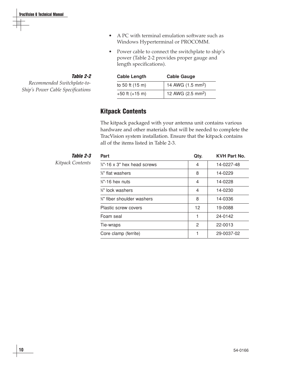 Kitpack contents | KVH Industries TracVision 6 User Manual | Page 14 / 88