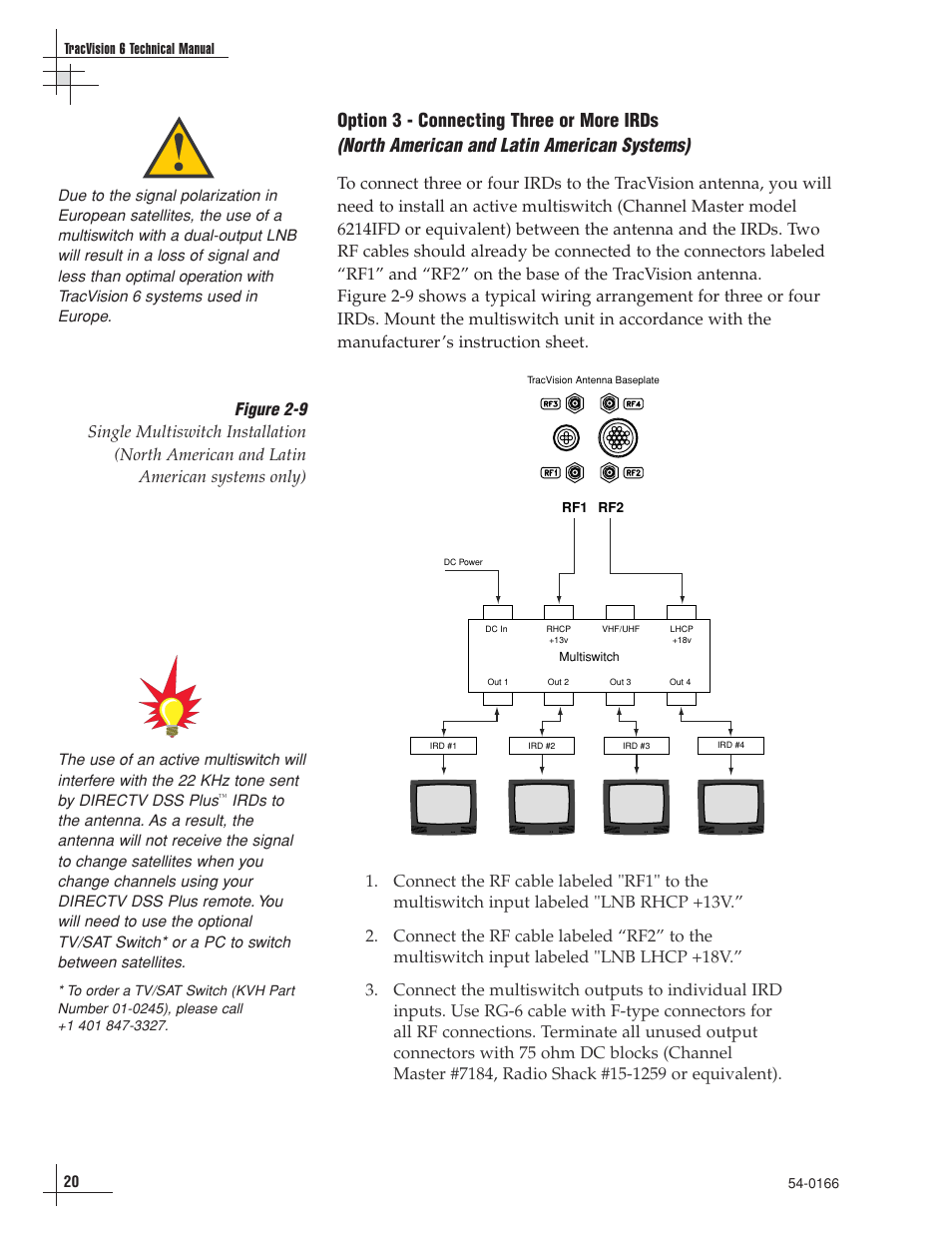 North american and latin american systems), Option 3 - connecting three or more irds | KVH Industries TracVision 6 User Manual | Page 24 / 88