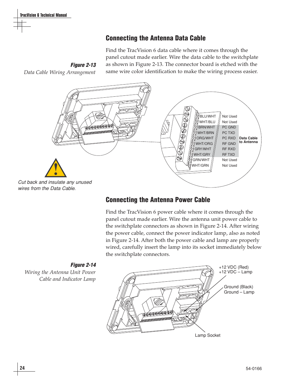 Connecting the antenna data cable, Connecting the antenna power cable | KVH Industries TracVision 6 User Manual | Page 28 / 88